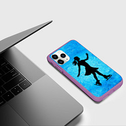 Чехол iPhone 11 Pro матовый Фигуристка на синем, цвет: 3D-фиолетовый — фото 2