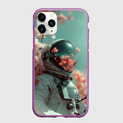 Чехол iPhone 11 Pro матовый Весенний космонавт, цвет: 3D-фиолетовый