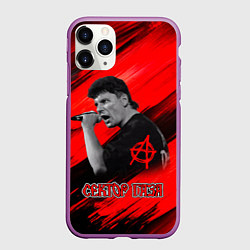 Чехол iPhone 11 Pro матовый Юрий Хой красно-черный фон