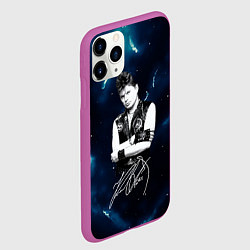 Чехол iPhone 11 Pro матовый Юрий Хой черно-белый портрет с подписью, цвет: 3D-фиолетовый — фото 2