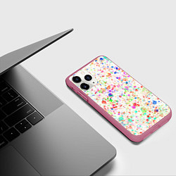 Чехол iPhone 11 Pro матовый Белый с разноцветными брызгами, цвет: 3D-малиновый — фото 2