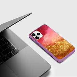 Чехол iPhone 11 Pro матовый Золотая пыльца на розовой текстуре, цвет: 3D-фиолетовый — фото 2