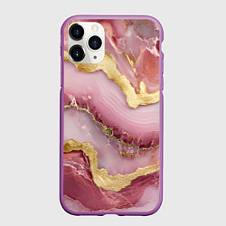 Чехол iPhone 11 Pro матовый Объемная текстура розовая с золотом, цвет: 3D-фиолетовый