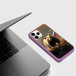 Чехол iPhone 11 Pro матовый Русский медведь в поле, цвет: 3D-фиолетовый — фото 2