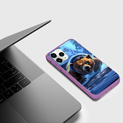 Чехол iPhone 11 Pro матовый Злой русский медведь иллюстрация, цвет: 3D-фиолетовый — фото 2