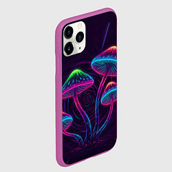 Чехол iPhone 11 Pro матовый Неоновые грибы и лучи на темном фоне, цвет: 3D-фиолетовый — фото 2