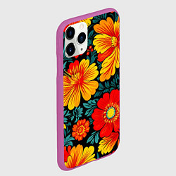 Чехол iPhone 11 Pro матовый Русская хохлома с цветами, цвет: 3D-фиолетовый — фото 2