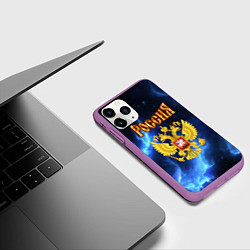 Чехол iPhone 11 Pro матовый Герб России - синее пламя, цвет: 3D-фиолетовый — фото 2