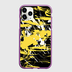 Чехол iPhone 11 Pro матовый Желтая краска на черном, цвет: 3D-фиолетовый
