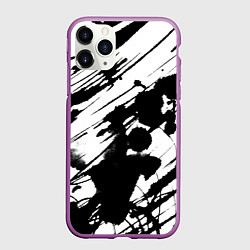 Чехол iPhone 11 Pro матовый Брызги и штрихи черной краски, цвет: 3D-фиолетовый