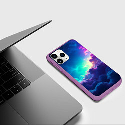 Чехол iPhone 11 Pro матовый Неоновые космические облака, цвет: 3D-фиолетовый — фото 2