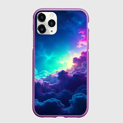 Чехол iPhone 11 Pro матовый Неоновые космические облака, цвет: 3D-фиолетовый
