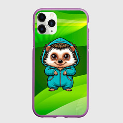 Чехол iPhone 11 Pro матовый Колючий еж в комбенезоне, цвет: 3D-фиолетовый