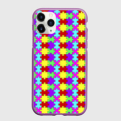 Чехол iPhone 11 Pro матовый Яркие паттерн разноцветный пазл, цвет: 3D-фиолетовый