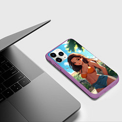 Чехол iPhone 11 Pro матовый Милая девушка во дворе, цвет: 3D-фиолетовый — фото 2