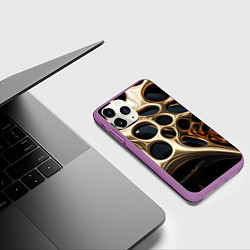 Чехол iPhone 11 Pro матовый Черно-золотая абстракция, цвет: 3D-фиолетовый — фото 2