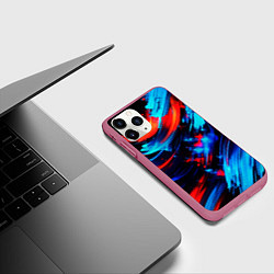 Чехол iPhone 11 Pro матовый Синие и красные мазки краски на черном, цвет: 3D-малиновый — фото 2