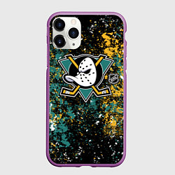 Чехол iPhone 11 Pro матовый Anaheim Ducks NHL black, цвет: 3D-фиолетовый