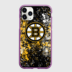 Чехол iPhone 11 Pro матовый Boston Bruins NHL black, цвет: 3D-фиолетовый