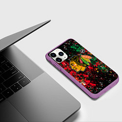 Чехол iPhone 11 Pro матовый Chicago Blackhawks NHL black, цвет: 3D-фиолетовый — фото 2