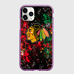 Чехол iPhone 11 Pro матовый Chicago Blackhawks NHL black, цвет: 3D-фиолетовый
