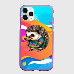 Чехол iPhone 11 Pro матовый Ежик в кофте, цвет: 3D-фиолетовый