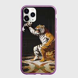 Чехол iPhone 11 Pro матовый Тигр сидит на золотом унитазе сердится, цвет: 3D-фиолетовый