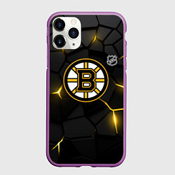Чехол iPhone 11 Pro матовый Бостон Брюинз - плиты с подсветкой, цвет: 3D-фиолетовый