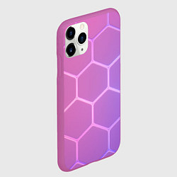 Чехол iPhone 11 Pro матовый Розовые неоновые соты, цвет: 3D-фиолетовый — фото 2