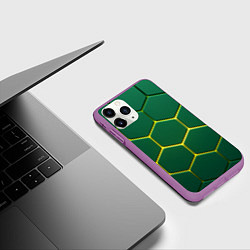 Чехол iPhone 11 Pro матовый Зеленые плиты с желтым светом, цвет: 3D-фиолетовый — фото 2