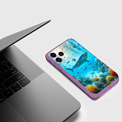 Чехол iPhone 11 Pro матовый Белая акула в коралловом рифе, цвет: 3D-фиолетовый — фото 2