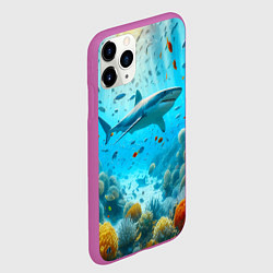 Чехол iPhone 11 Pro матовый Белая акула в коралловом рифе, цвет: 3D-фиолетовый — фото 2