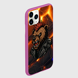 Чехол iPhone 11 Pro матовый Медведь панк в косухе, цвет: 3D-фиолетовый — фото 2