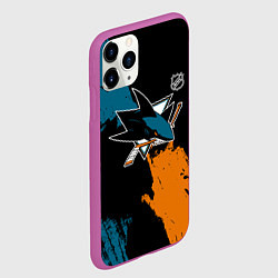 Чехол iPhone 11 Pro матовый Сан Хосе Шаркс - два цвета, цвет: 3D-фиолетовый — фото 2