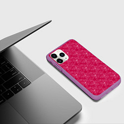 Чехол iPhone 11 Pro матовый Цветочный рисунок пером на красном фоне, цвет: 3D-фиолетовый — фото 2