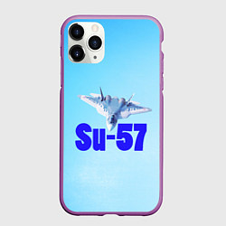 Чехол iPhone 11 Pro матовый Su-57, цвет: 3D-фиолетовый