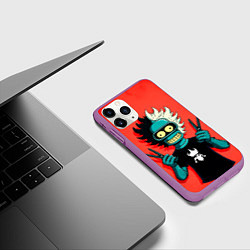 Чехол iPhone 11 Pro матовый Бендер в образе рокера и парикмахера, цвет: 3D-фиолетовый — фото 2