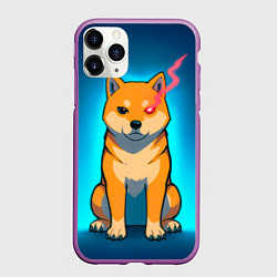 Чехол iPhone 11 Pro матовый Сиба-ину с неоновым взглядом, цвет: 3D-фиолетовый