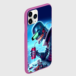 Чехол iPhone 11 Pro матовый Кибер Бендер пьёт лимонад - неоновое свечение, цвет: 3D-фиолетовый — фото 2