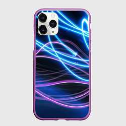Чехол iPhone 11 Pro матовый Неоновая абстракция на темном, цвет: 3D-фиолетовый