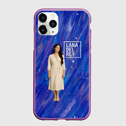 Чехол iPhone 11 Pro матовый Lana Del Rey в белом классическом платье на синем, цвет: 3D-фиолетовый