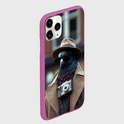 Чехол iPhone 11 Pro матовый Голубь шпион с ретро фотокамерой, цвет: 3D-фиолетовый — фото 2
