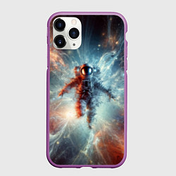 Чехол iPhone 11 Pro матовый Космонавт в космической туманности, цвет: 3D-фиолетовый