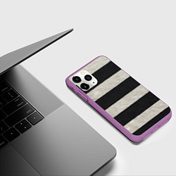 Чехол iPhone 11 Pro матовый Текстурные черно-белые полосы, цвет: 3D-фиолетовый — фото 2