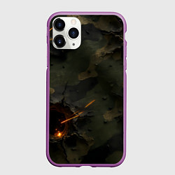 Чехол iPhone 11 Pro матовый Огненные следы от пуль на камуфляже