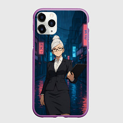 Чехол iPhone 11 Pro матовый Dandadan Seiko в городе с планшетом, цвет: 3D-фиолетовый