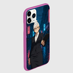 Чехол iPhone 11 Pro матовый Dandadan Seiko в городе с планшетом, цвет: 3D-фиолетовый — фото 2