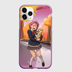 Чехол iPhone 11 Pro матовый Сиратори Айра Дандадан с щенком, цвет: 3D-фиолетовый