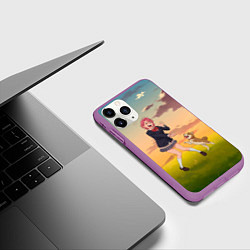 Чехол iPhone 11 Pro матовый Сиратори Айра играет с песиком - Дандадан, цвет: 3D-фиолетовый — фото 2