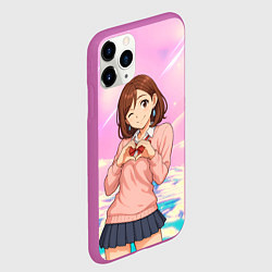 Чехол iPhone 11 Pro матовый Сиратори Айра делает сердечко руками - Дандадан, цвет: 3D-фиолетовый — фото 2